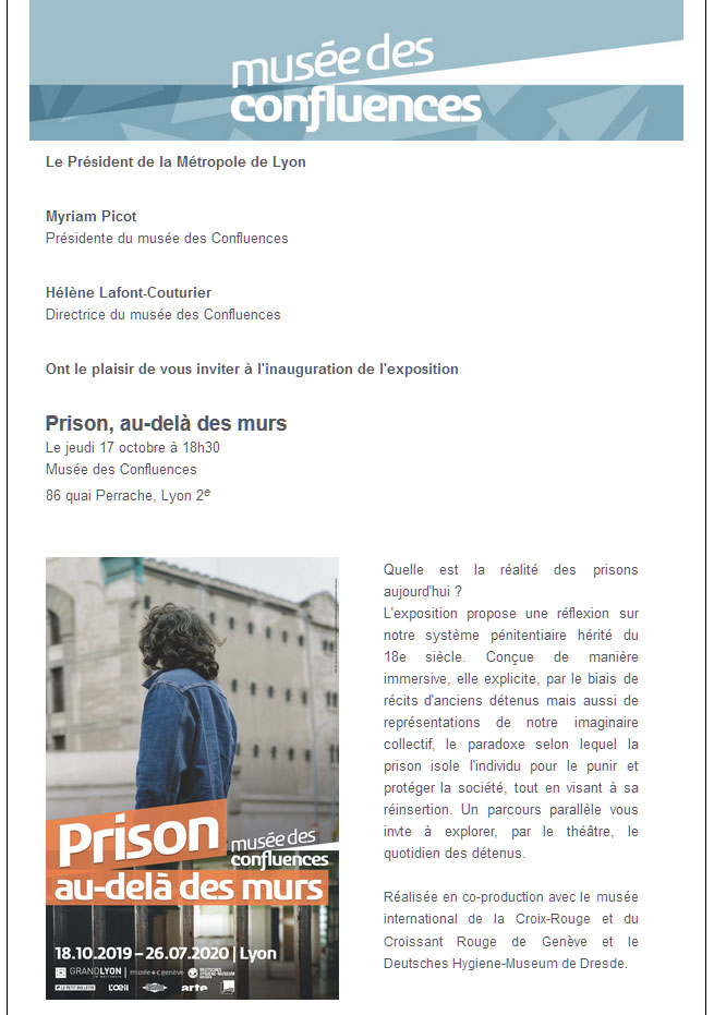 Prisons, au delà des murs - musée des Confluences Lyon
